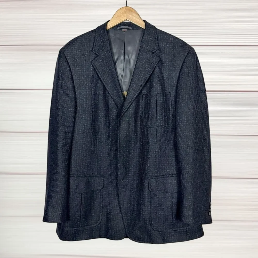 Kroon Wool Cashmere Sport Coat Blazer 3 Button Double Vent Dark Navy 44R